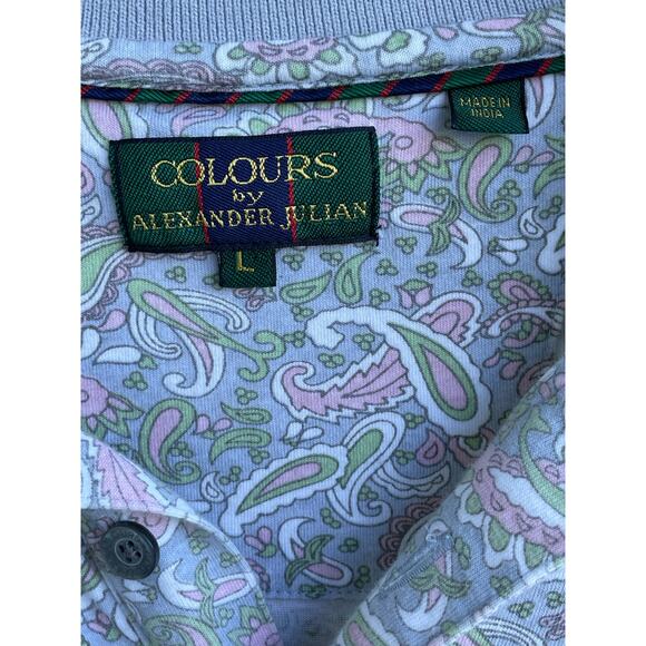 COLOURS by Alexander Julien blue paisley polo L 100% Cotton - Picture 3 of 6